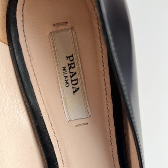 Prada peep toe black leather pump size 37.5, 3.25 inch heel made in Italy - Picture 3 of 11